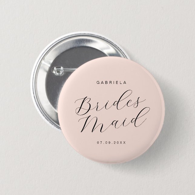 Minimal modern pink custom bridesmaid 6 cm round badge (Front & Back)