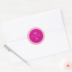 Minimal Modern Pink Magenta Mandala Initials Classic Round Sticker