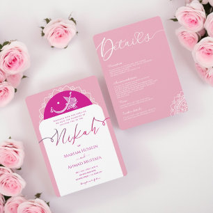 Minimal Modern Pink Magenta Mandala Islamic Nikah Invitation