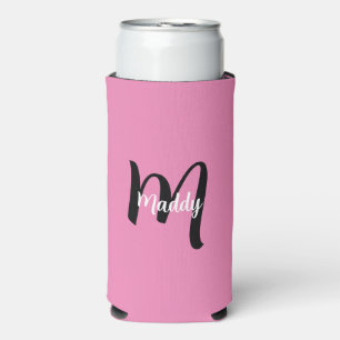 Minimal Modern Pink Monogram Name + Initial Seltzer Can Cooler