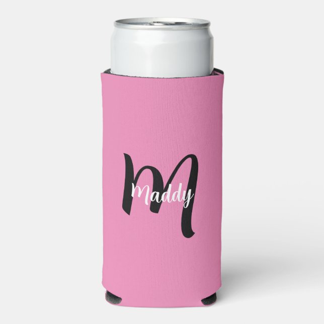 Minimal Modern Pink Monogram Name + Initial Seltzer Can Cooler (Seltzer Front)