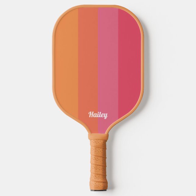 Minimal Modern Pink & Orange Stripes Personalised Pickleball Paddle (Front)