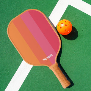 Minimal Modern Pink & Orange Stripes Personalised Pickleball Paddle