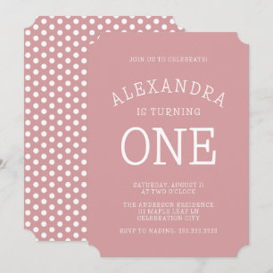Minimal Modern Pink Polka Dot First Birthday Invitation