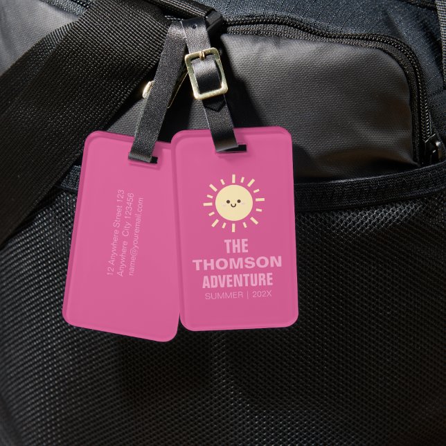 Minimal Modern Pink Summer Family Adventure  Luggage Tag (Creator Uploaded)