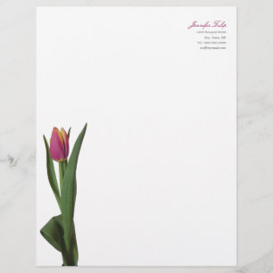 Minimal Modern Pink Tulip Personal Letterhead