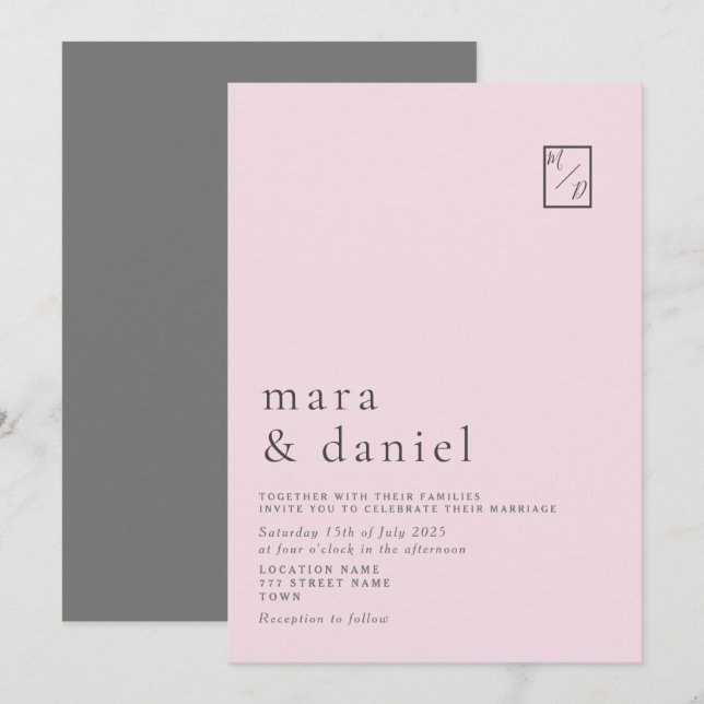 Minimal Modern Pink Wedding Invitation (Front/Back)