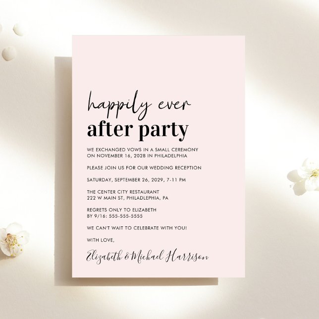 Minimal Modern Pink Wedding Reception Invitation (An chic Happily Ever After Party invitation for your wedding celebration)