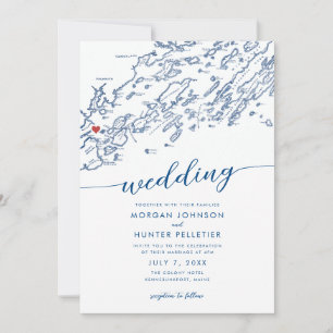 Minimal Modern Portland Maine Map Wedding Invitation