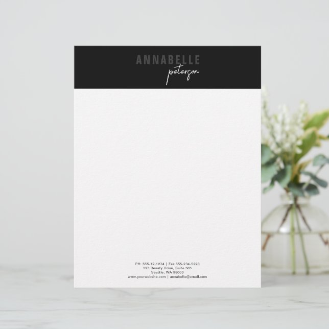 Minimal Modern Professional Black Simple Custom Letterhead (Standing Front)