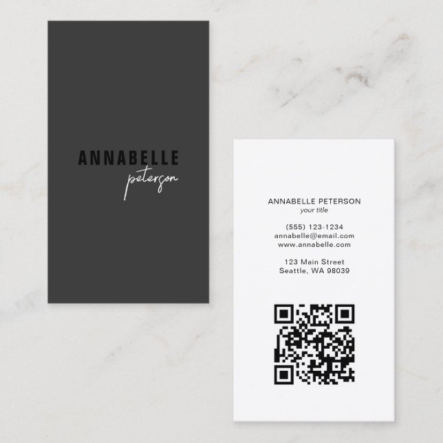 Minimal Modern Professional QR Code Black Business Card (Front/Back)