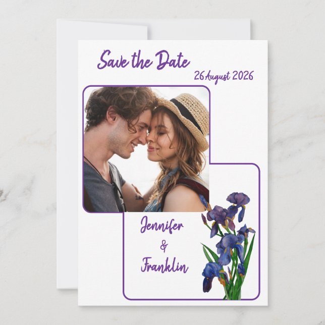 Minimal Modern Purple Iris Save the Date Wedding Invitation (Front)