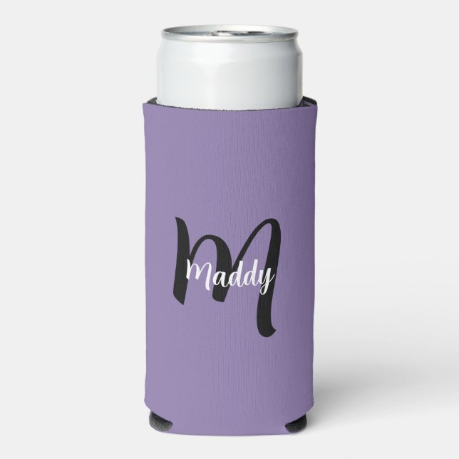 Minimal Modern Purple Monogram Name + Initial Seltzer Can Cooler (Seltzer Front)