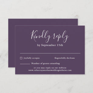 Minimal Modern Purple Script Wedding RSVP Card