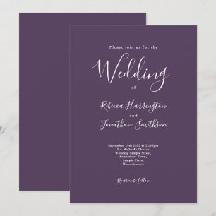 Minimal Modern Purple White Wedding Invitation