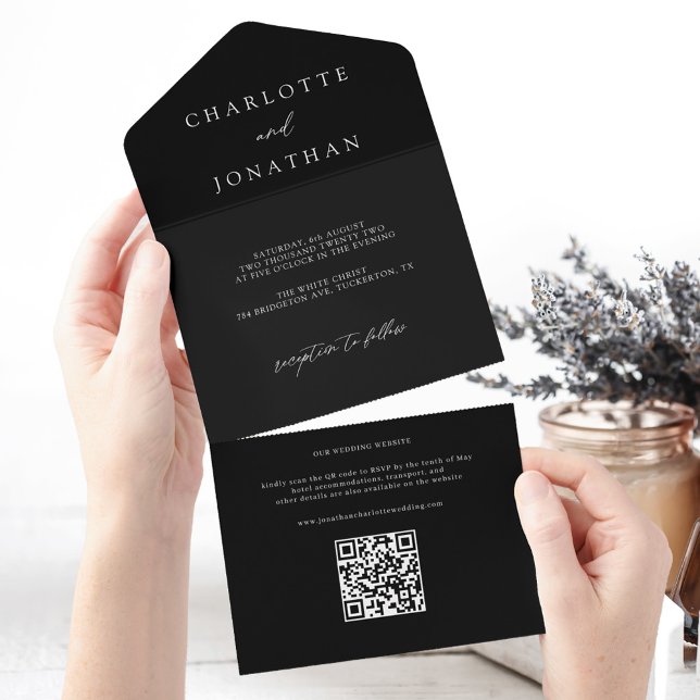 Minimal Modern QR Code Black Wedding All In One Invitation (Creator Uploaded)