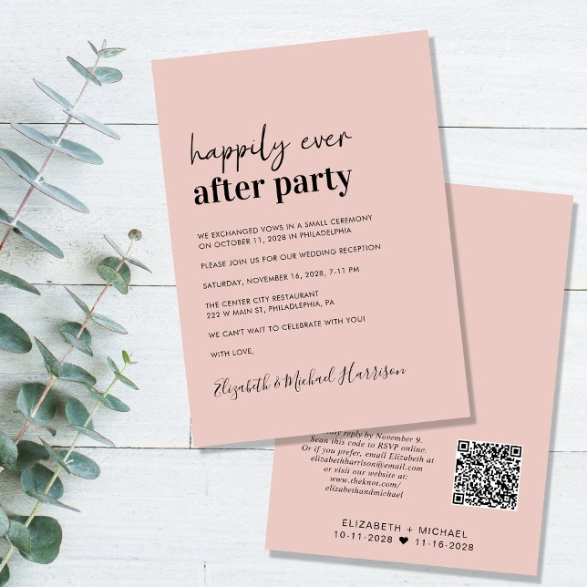 Minimal Modern QR Code Blush Wedding Reception Invitation (Creator Uploaded)