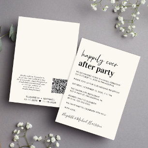 Minimal Modern QR Code Cream Wedding Reception Invitation