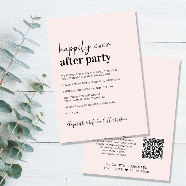 Minimal Modern QR Code Pink Wedding Reception Invitation (Creator Uploaded)