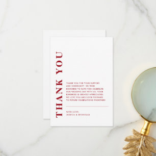 Minimal Modern QR Code Red & White Wedding Thank You Card