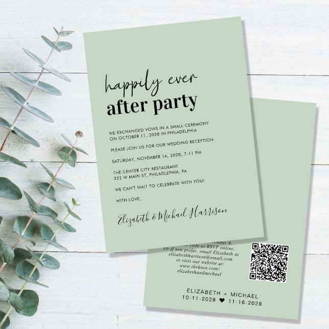Minimal Modern QR Code Sage Wedding Reception Invitation (Creator Uploaded)