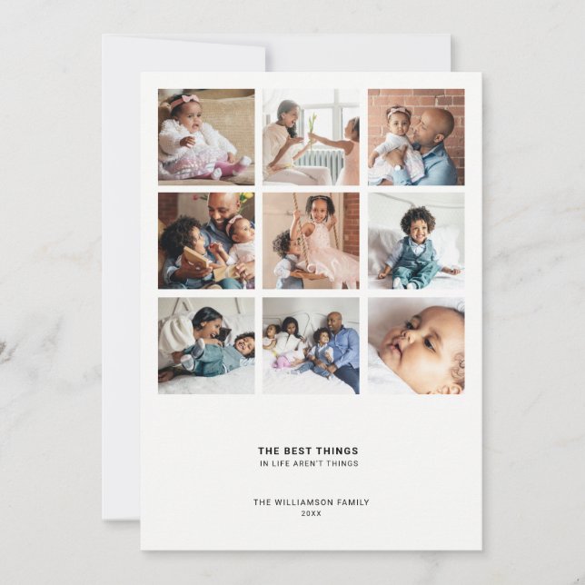 Minimal Modern Quote | 9 Multiple Photo Collage Holiday Card (Front)