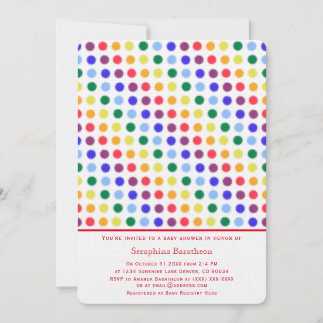 Minimal Modern Rainbow Polka Dot Baby Shower Invitation (Front)