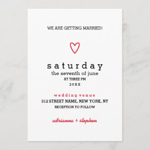 Minimal Modern Red Heart Wedding Invitation