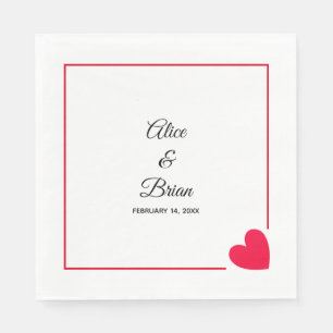 Minimal Modern Red Heart Wedding Napkin