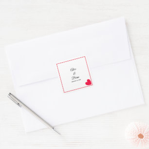 Minimal Modern Red Heart Wedding Square Sticker