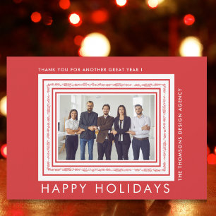 Minimal Modern Red White Business Photo Christmas Holiday Card