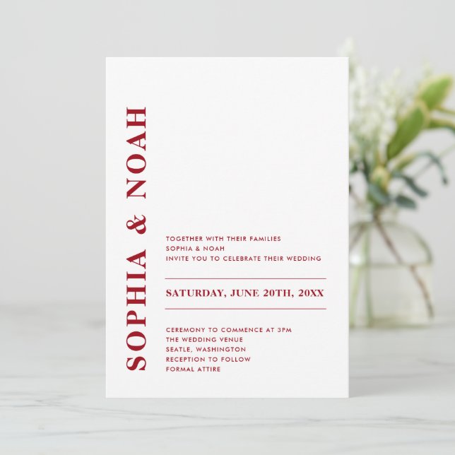 Minimal Modern Red & White Elegant Wedding Invitation (Standing Front)