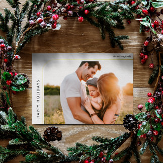 Minimal Modern Retro Frame Photo Foil Holiday Postcard