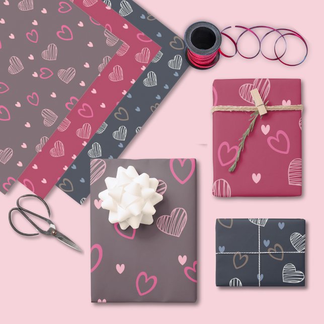 Minimal Modern Romantic Doddle Heart Pattern Wrapping Paper Sheet (Creator Uploaded)