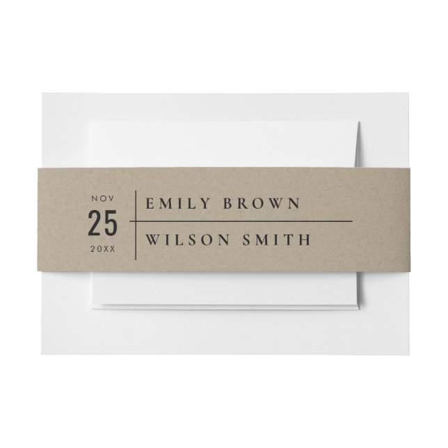 MINIMAL MODERN RUSTIC KRAFT TYPOGRAPHY WEDDING INVITATION BELLY BAND (Front Example)