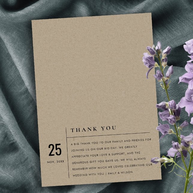 MINIMAL MODERN RUSTIC KRAFT TYPOGRAPHY WEDDING THANK YOU CARD (Creator Uploaded)