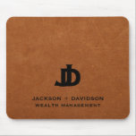 Minimal Modern Sable Leather Business Monogram Mouse Mat<br><div class="desc">Elevate your business image with this minimalist and modern mouse pad featuring a stylish sable brown leather background and a striking black monogram logo with two overlapping initials in classic block typography. Customise it with your company name and area of speciality for a professional touch that exudes confidence and competence....</div>