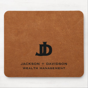 Minimal Modern Sable Leather Business Monogram Mouse Mat