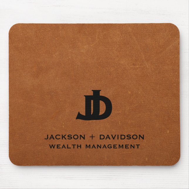 Minimal Modern Sable Leather Business Monogram Mouse Mat (Front)