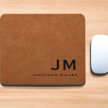 Minimal Modern Sable Leather Monogram Mouse Mat<br><div class="desc">Simple monogrammed mousepad features a modern design with a bold classic block typography monogram with name below on sable brown leather look textured background. </div>