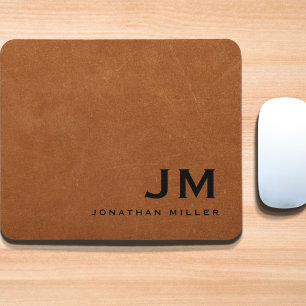 Minimal Modern Sable Leather Monogram Mouse Mat
