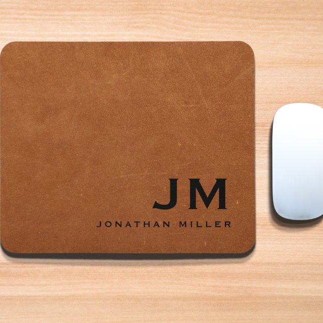 Minimal Modern Sable Leather Monogram Mouse Mat (Creator Uploaded)