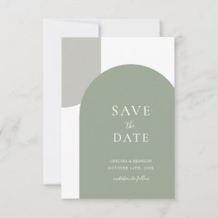 Minimal Modern Sage Green Arch Bohemian Wedding Save The Date