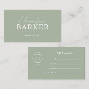 Minimal Modern Sage Green Gift Certificate Card
