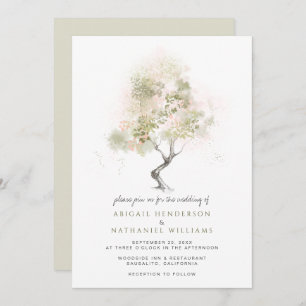 Minimal Modern Sage Green Tree Watercolor Wedding Invitation