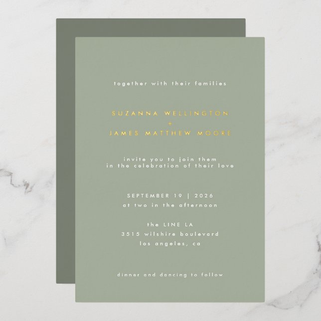 Minimal Modern Sage Green Wedding Real Gold (Front/Back)