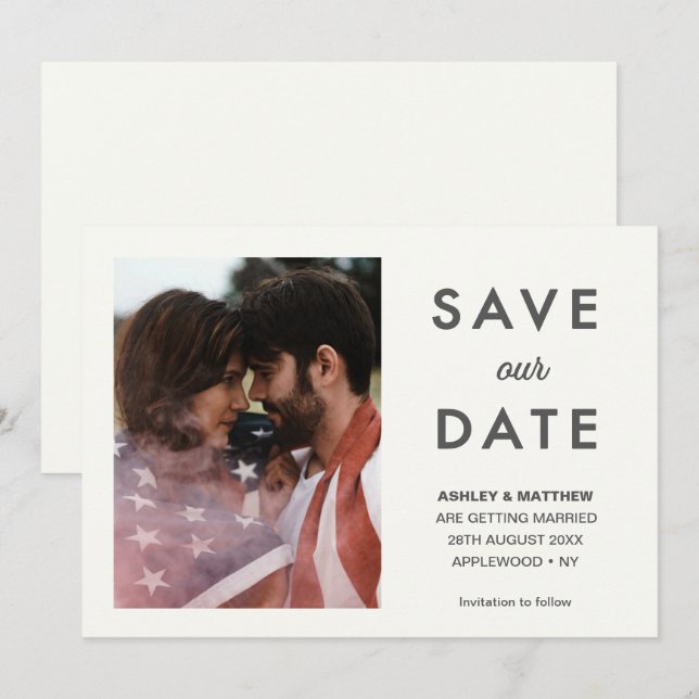 Minimal Modern Save our Date Stylish Photo Invitation (Front/Back)