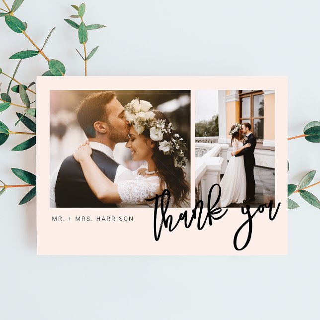 Minimal Modern Script 2 Photos Wedding Thank You Card (Creator Uploaded)