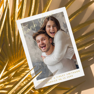  Minimal & Modern Script Custom Wedding Thank You  Foil Holiday Postcard