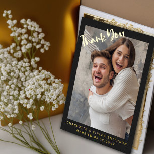  Minimal & Modern Script Custom Wedding Thank You  Foil Holiday Postcard